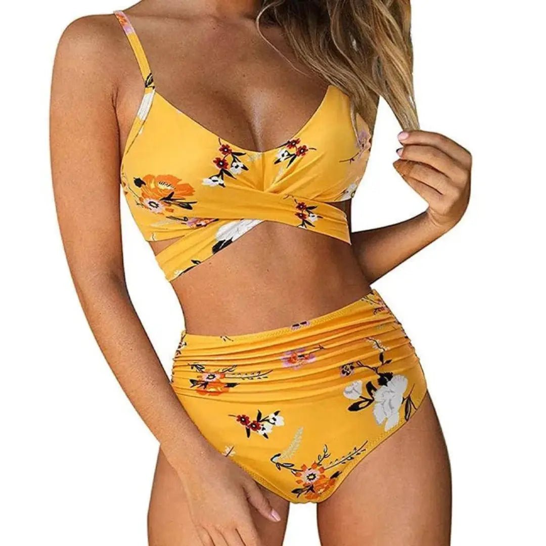 Bikini damskie dwuczęściowe z krzyżowaną górą i figami z wysokim stanem - Arkadya Outlet - Women Swimwear