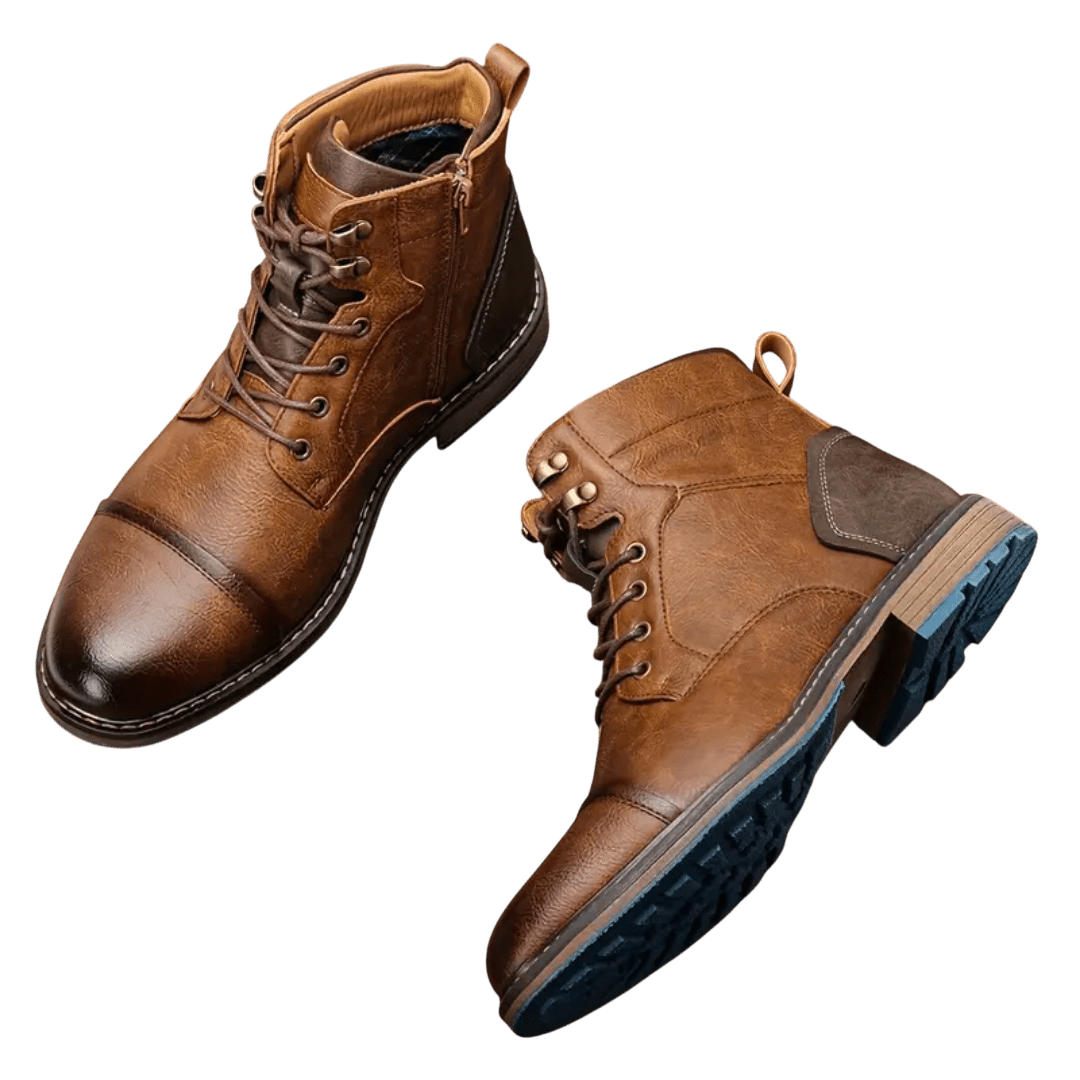 Buty Zimowe Męskie Sznurowane z Bocznym Zamkiem na Chłód - Arkadya Outlet - Men Shoes