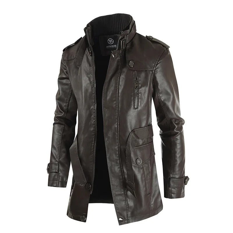 Długa kurtka męska zapięcie na zamek kieszenie stójka przód - Arkadya Outlet - Men Jacket