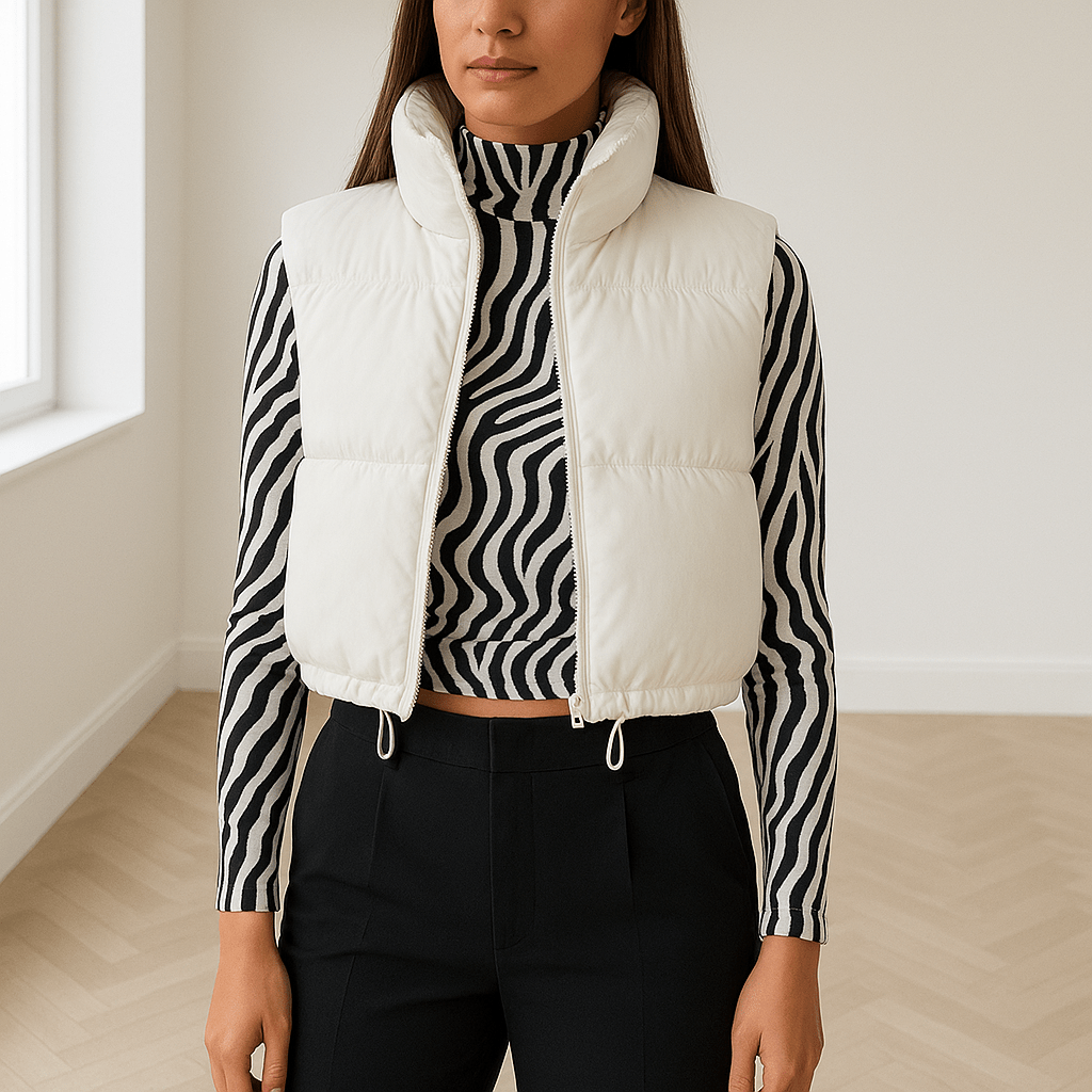 Kamizelka damska krótka – bez rękawów, zamek - Arkadya Outlet - Women Vest