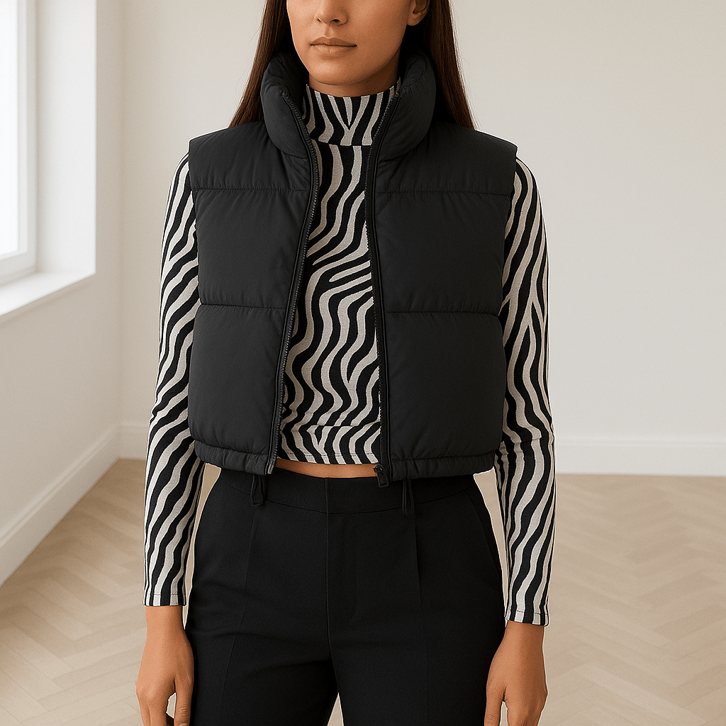 Kamizelka damska krótka – bez rękawów, zamek - Arkadya Outlet - Women Vest