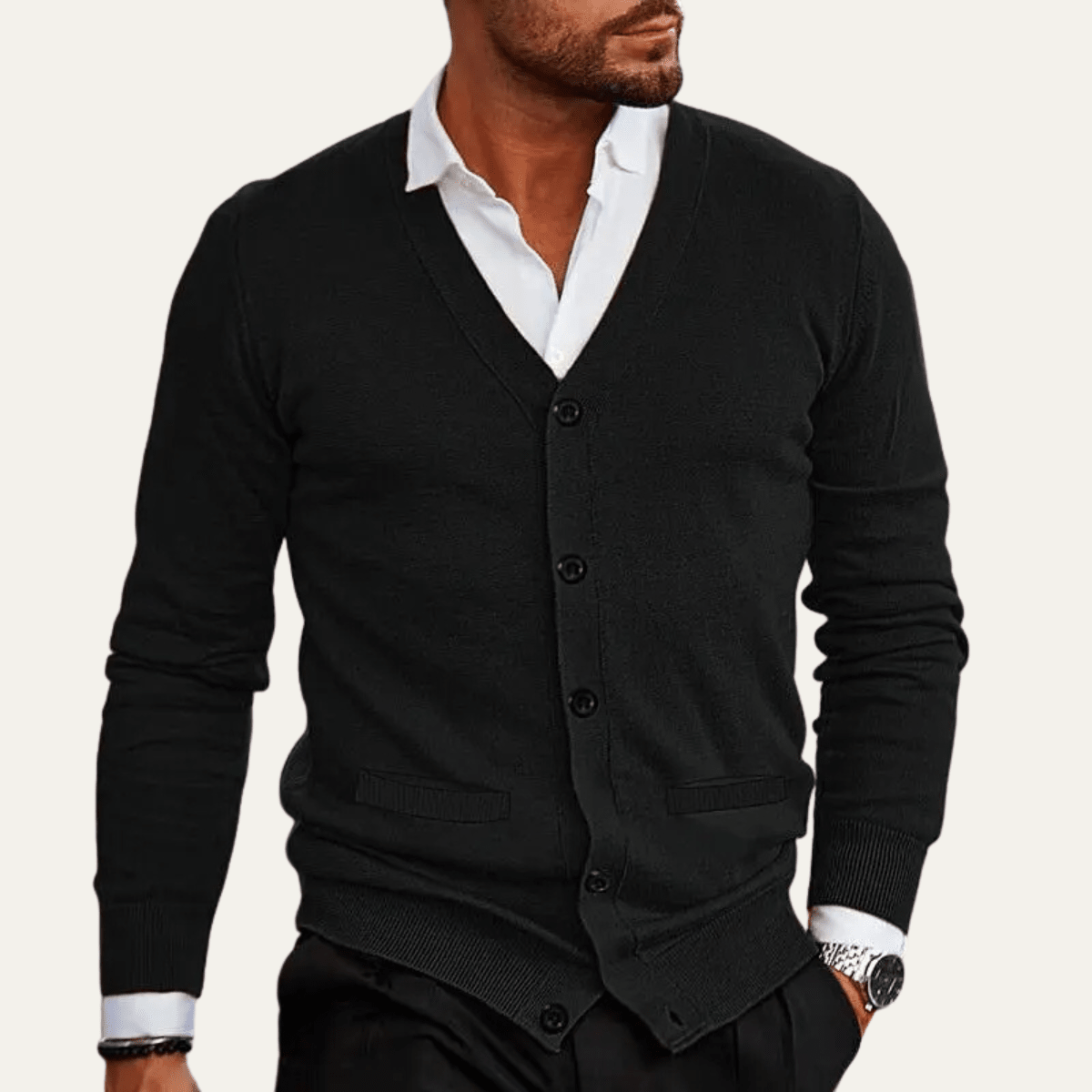 Kardigan męski dopasowany ze ściągaczami - Arkadya Outlet - Men Cardigan