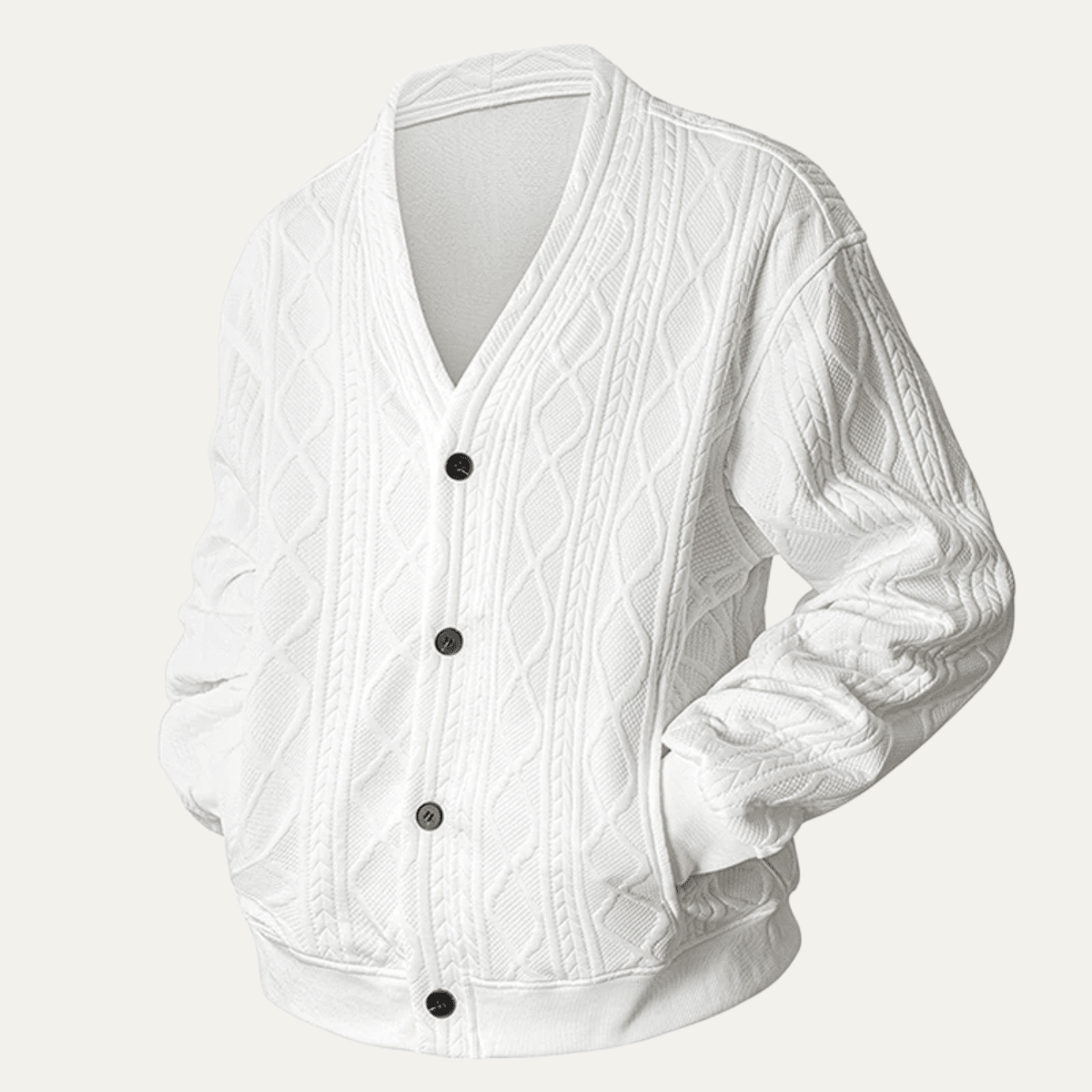 Kardigan męski dzianinowy z warkoczowym splotem - Arkadya Outlet - Men Cardigan