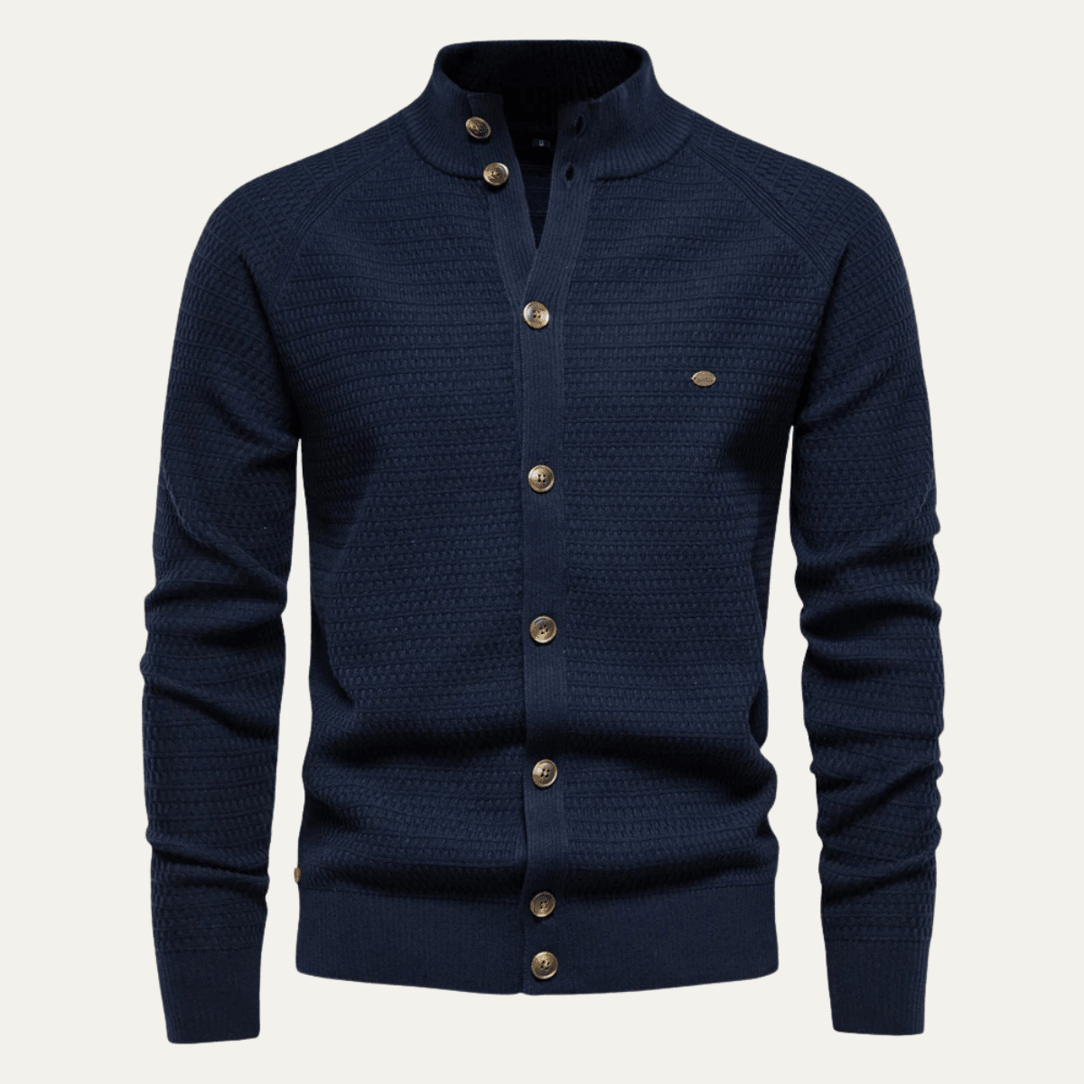 Kardigan męski ze stójką fakturowy - Arkadya Outlet - Men Cardigan