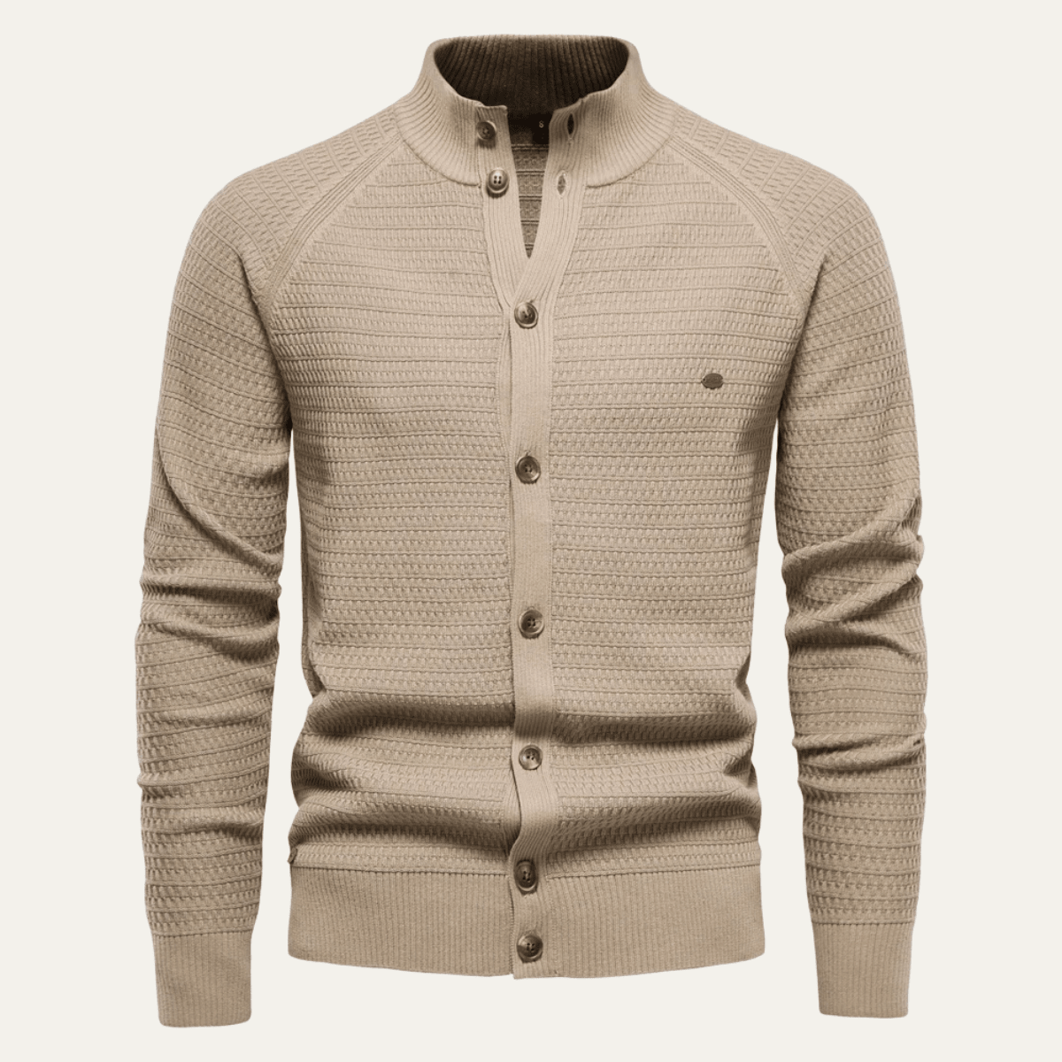 Kardigan męski ze stójką fakturowy - Arkadya Outlet - Men Cardigan