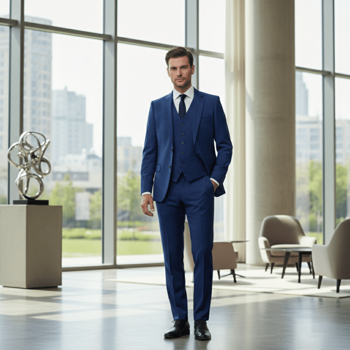 Komplet garniturowy męski trzyczęściowy – dopasowany - Arkadya Outlet - Men Suit