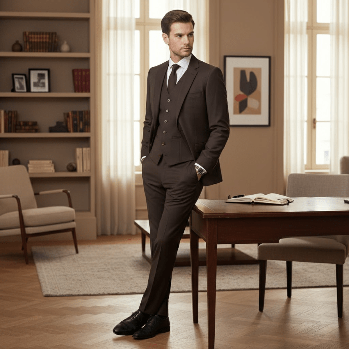Komplet garniturowy męski trzyczęściowy – dopasowany - Arkadya Outlet - Men Suit