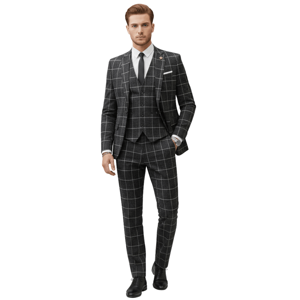 Komplet Garniturowy Męski Trzyczęściowy Marynarka - Arkadya Outlet - Men Suit