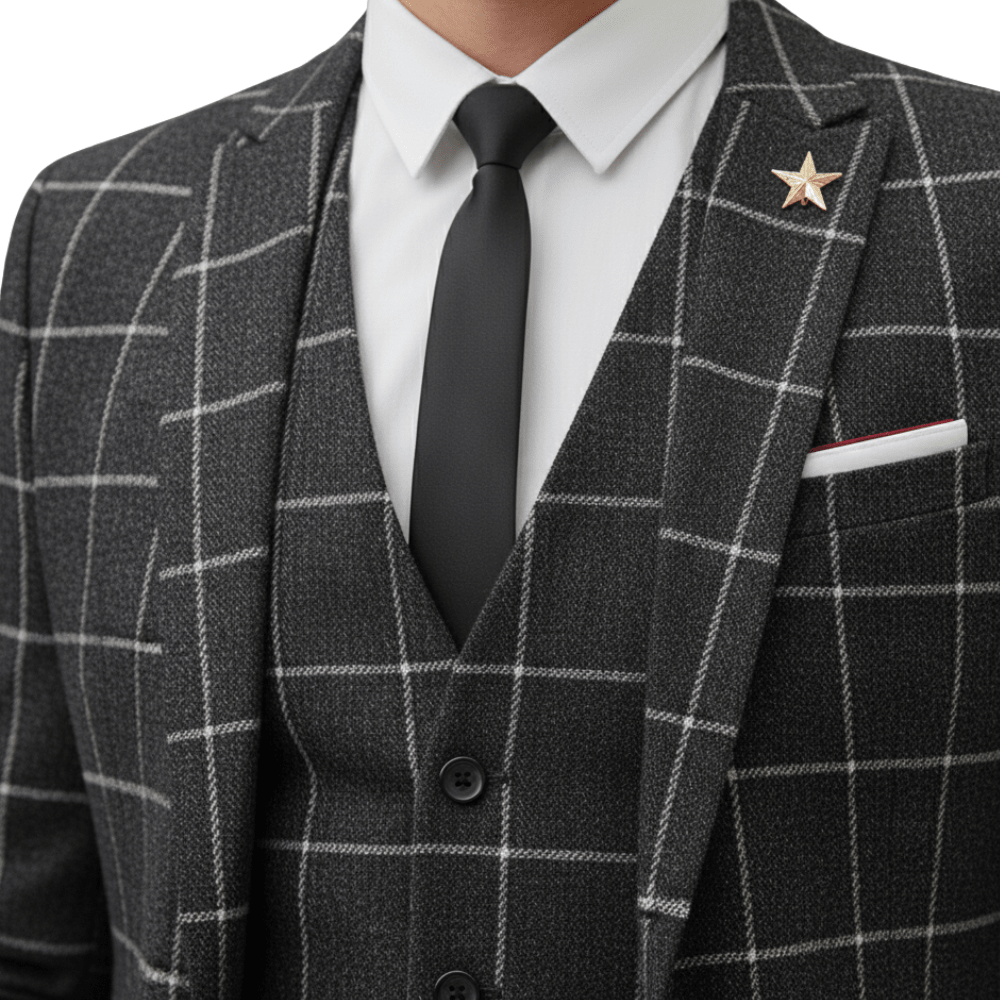 Komplet Garniturowy Męski Trzyczęściowy Marynarka - Arkadya Outlet - Men Suit