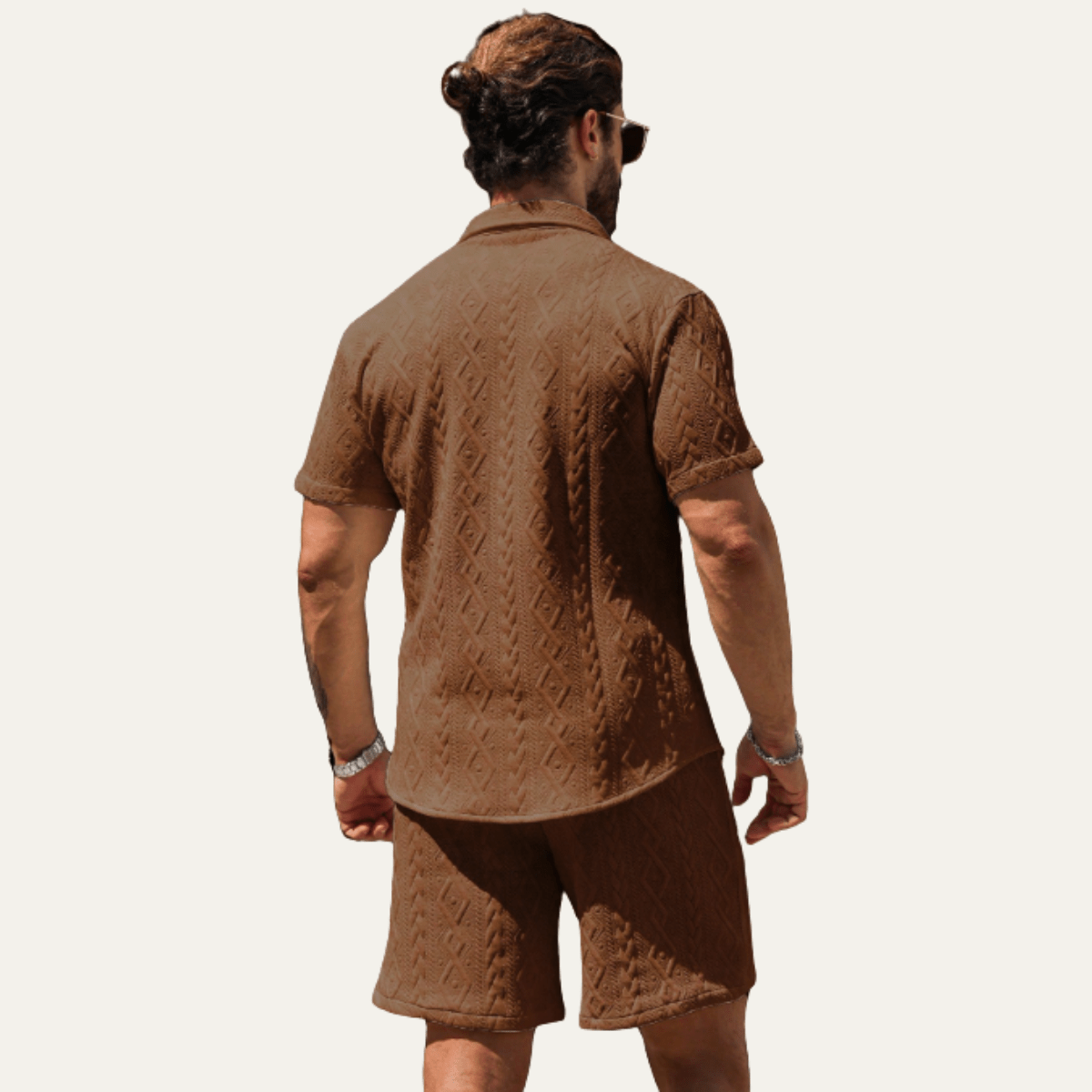 Komplet męski dzianinowy z szortami - Arkadya Outlet - Men Set