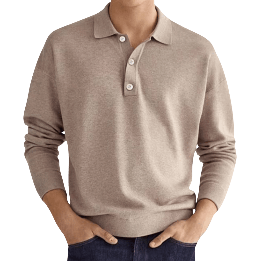 Koszulka polo męska długi rękaw półguziki kołnierz design - Arkadya Outlet - Men Shirt
