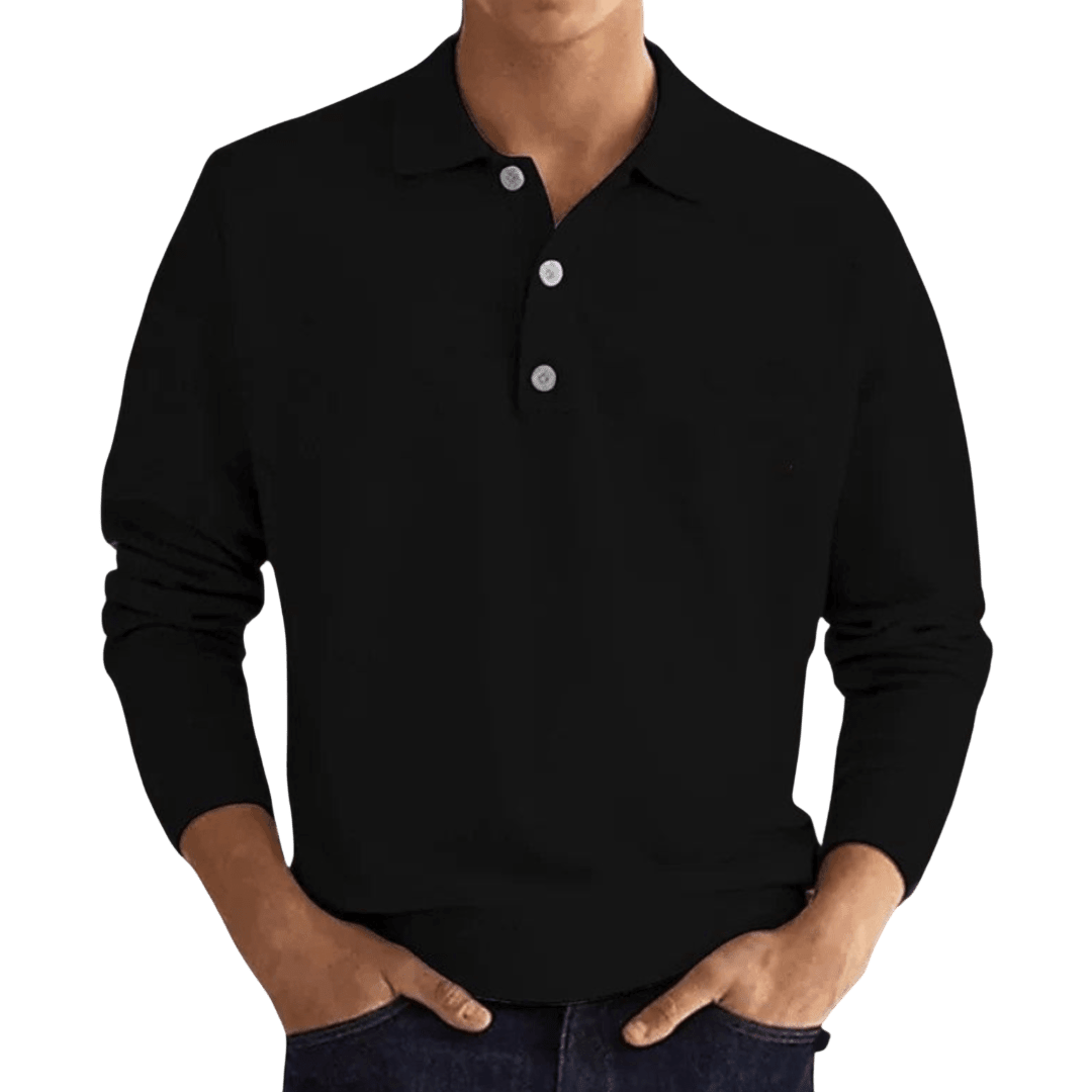Koszulka polo męska długi rękaw półguziki kołnierz design - Arkadya Outlet - Men Shirt