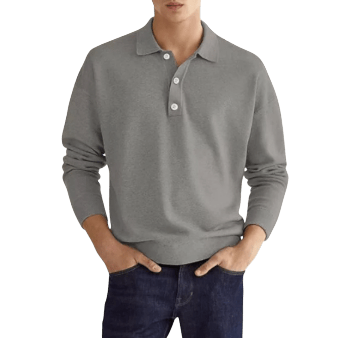 Koszulka polo męska długi rękaw półguziki kołnierz design - Arkadya Outlet - Men Shirt