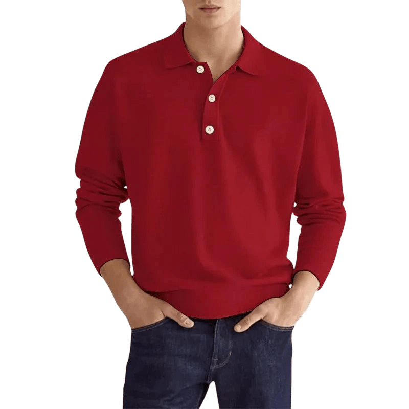 Koszulka polo męska długi rękaw półguziki kołnierz design - Arkadya Outlet - Men Shirt
