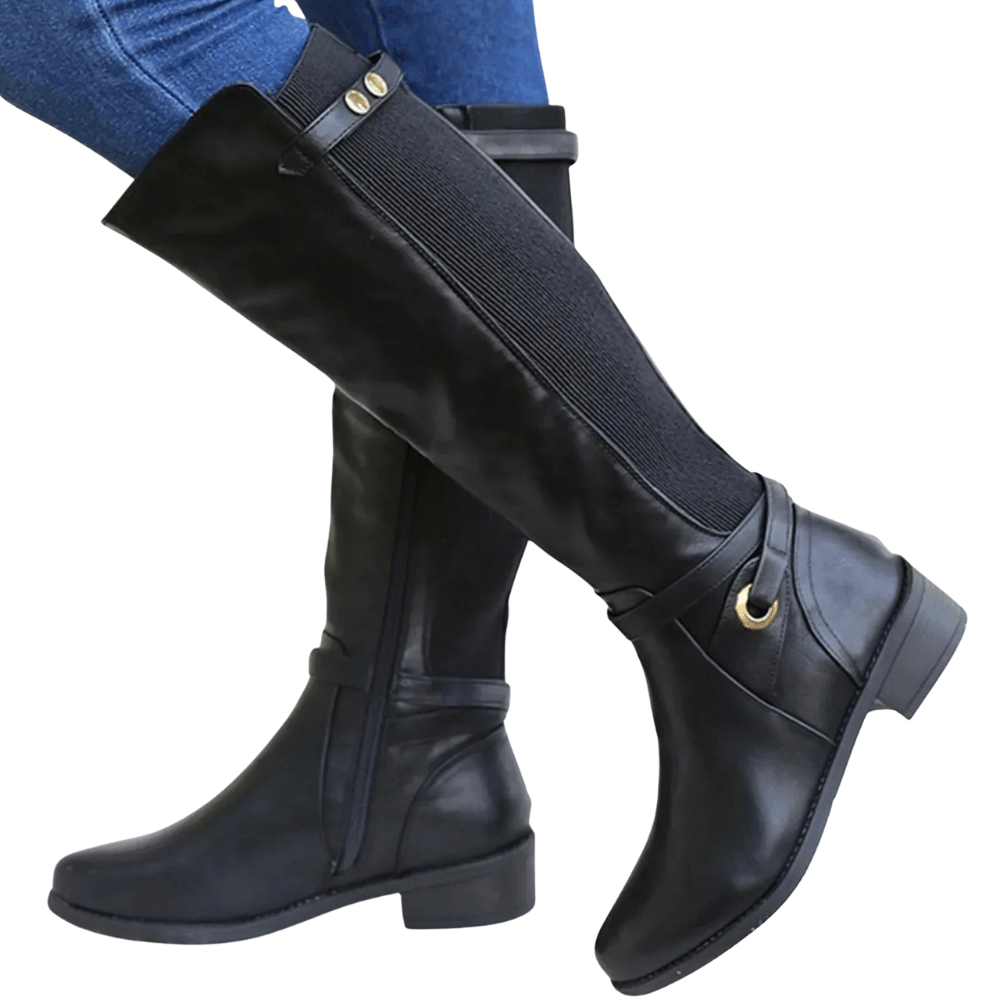 Kozaki damskie do łydki z regulowanym zapięciem i podeszwą antypoślizgową - Arkadya Outlet - Women Shoes