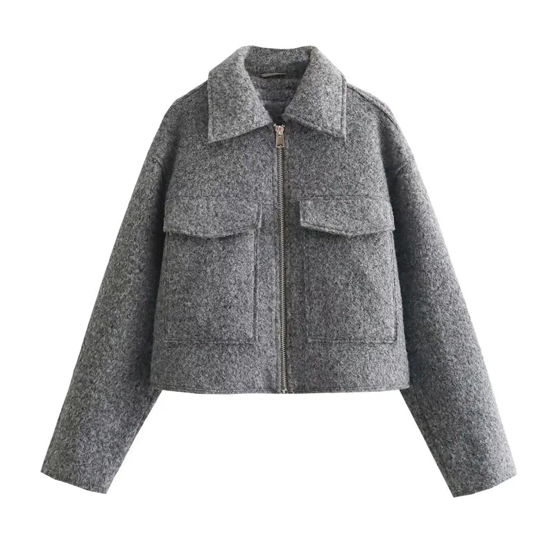 Kurtka damska krótka – długi rękaw, zamek - Arkadya Outlet - Women Jacket