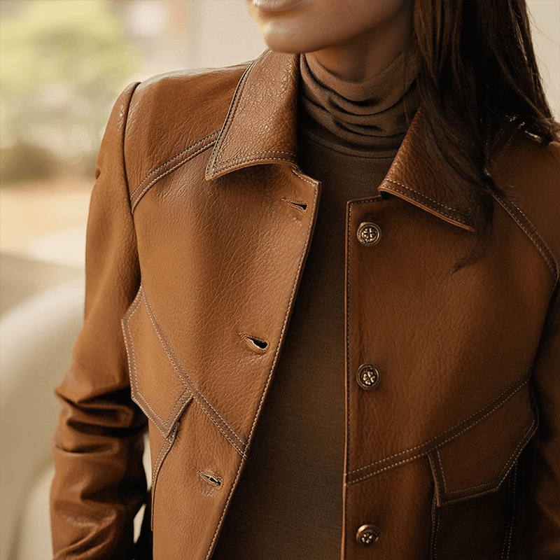 Kurtka damska skrócona – guziki, kołnierz, kieszenie - Arkadya Outlet - Women Jacket