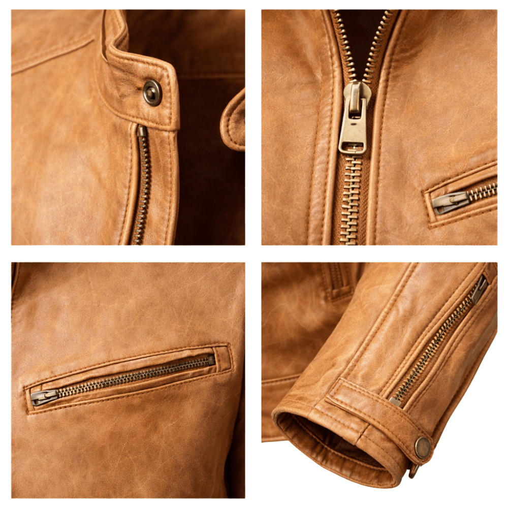 Kurtka męska krój slim styl motocyklowy kołnierz napy kieszenie - Arkadya Outlet - Men Jacket