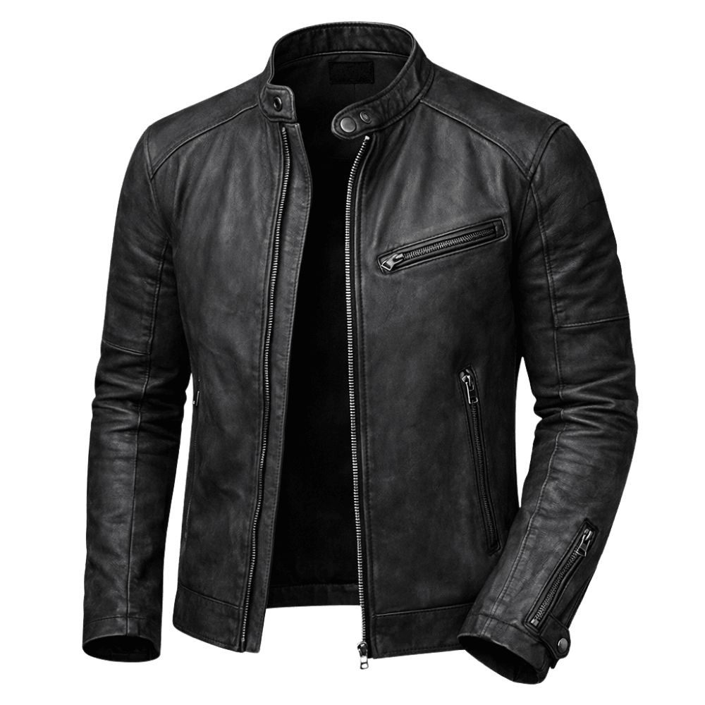 Kurtka męska krój slim styl motocyklowy kołnierz napy kieszenie - Arkadya Outlet - Men Jacket