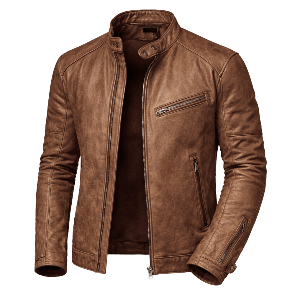 Kurtka męska krój slim styl motocyklowy kołnierz napy kieszenie - Arkadya Outlet - Men Jacket