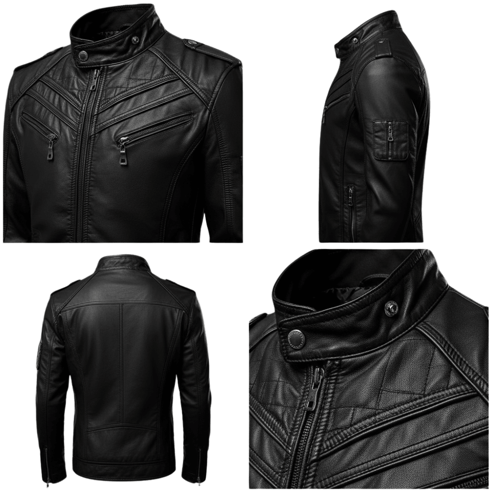 Kurtka motocyklowa męska dopasowany krój zamek kieszenie rękawy - Arkadya Outlet - Men Jacket