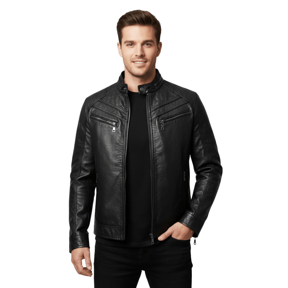 Kurtka motocyklowa męska dopasowany krój zamek kieszenie rękawy - Arkadya Outlet - Men Jacket