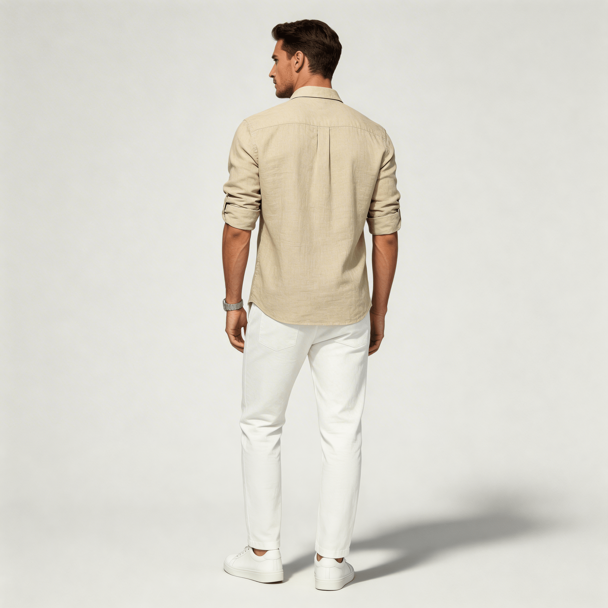 Lniana koszula męska długi rękaw – luźny krój - Arkadya Outlet - Men Shirt