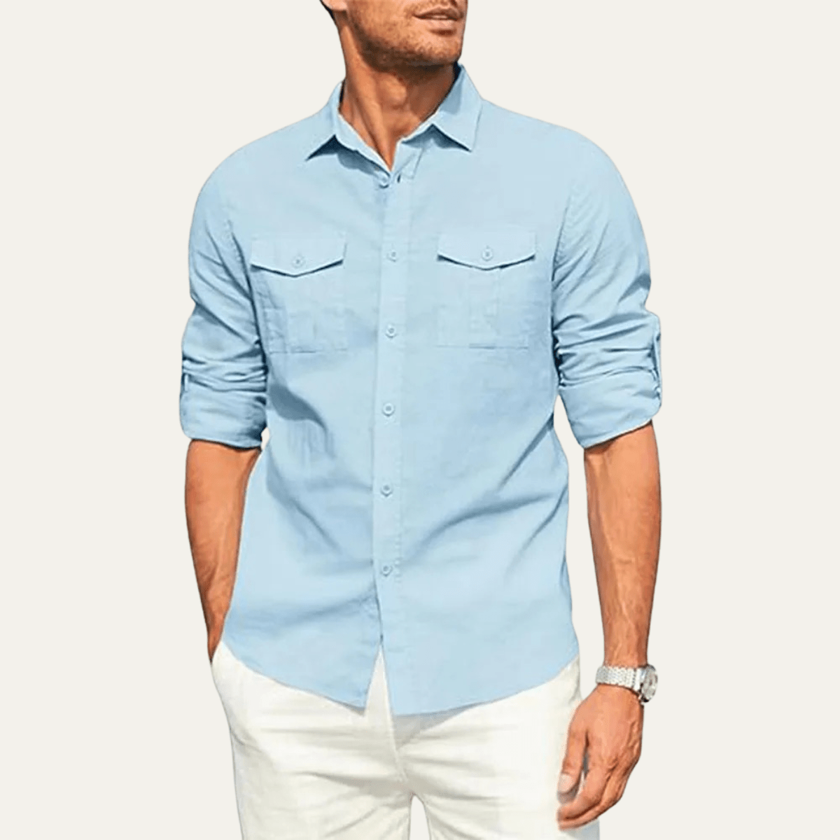 Lniana koszula męska długi rękaw – luźny krój - Arkadya Outlet - Men Shirt