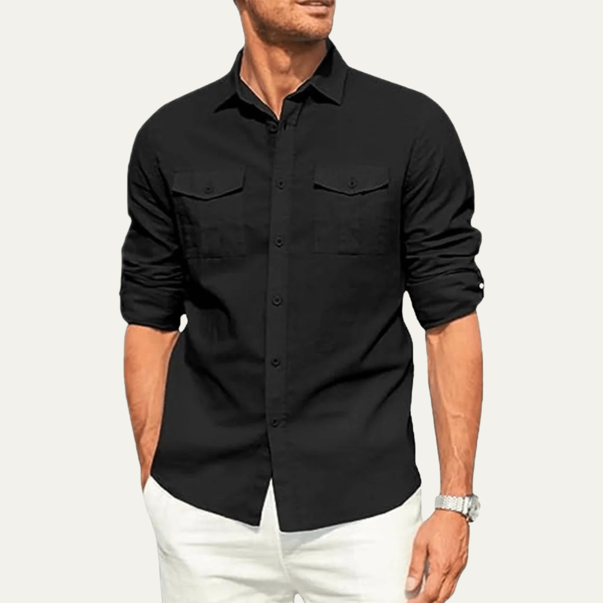 Lniana koszula męska długi rękaw – luźny krój - Arkadya Outlet - Men Shirt