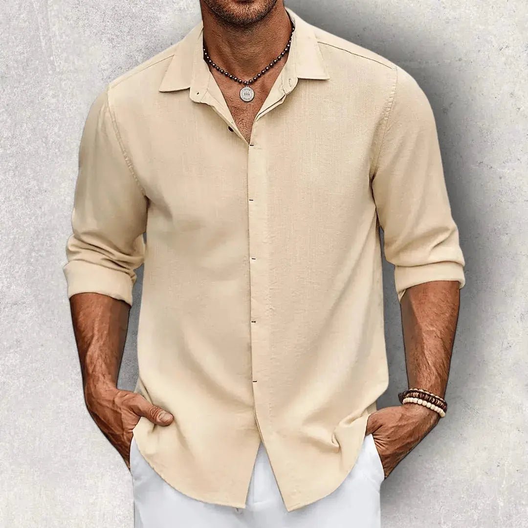 Lniana koszula męska – dopasowany krój, gładka tkanina - Arkadya Outlet - Men Shirt