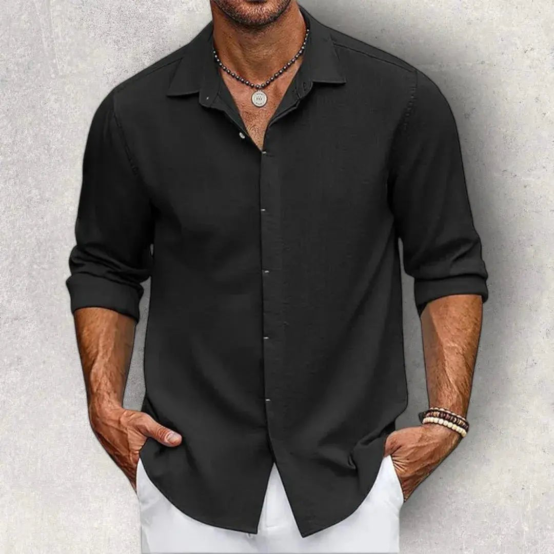Lniana koszula męska – dopasowany krój, gładka tkanina - Arkadya Outlet - Men Shirt