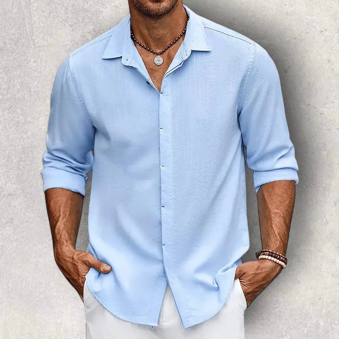 Lniana koszula męska – dopasowany krój, gładka tkanina - Arkadya Outlet - Men Shirt
