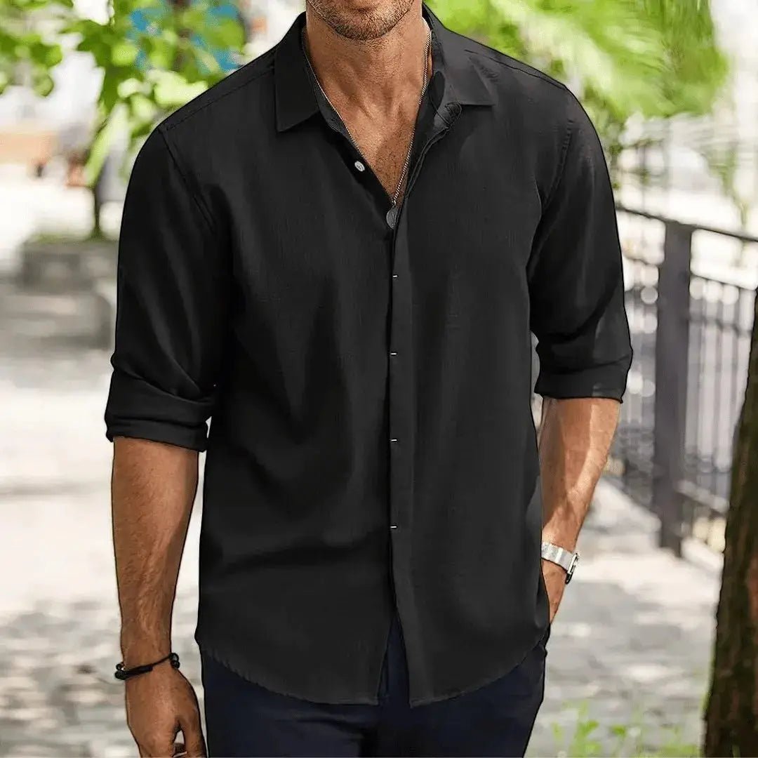 Lniana koszula męska – dopasowany krój, gładka tkanina - Arkadya Outlet - Men Shirt