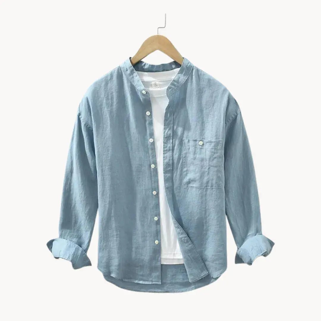 Lniana koszula męska – dopasowany krój, prosty dół - Arkadya Outlet - Men Shirt