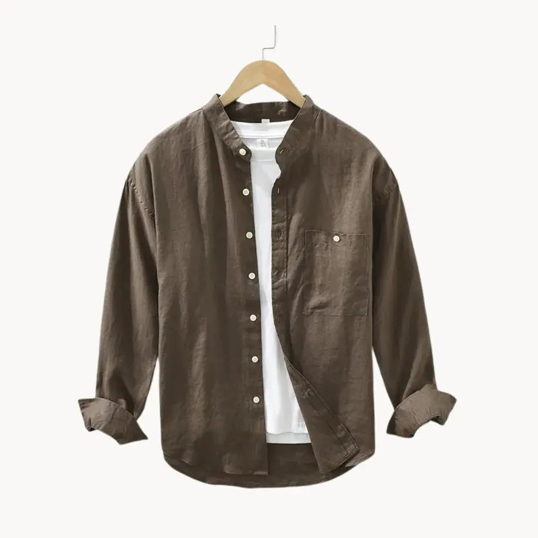 Lniana koszula męska – dopasowany krój, prosty dół - Arkadya Outlet - Men Shirt