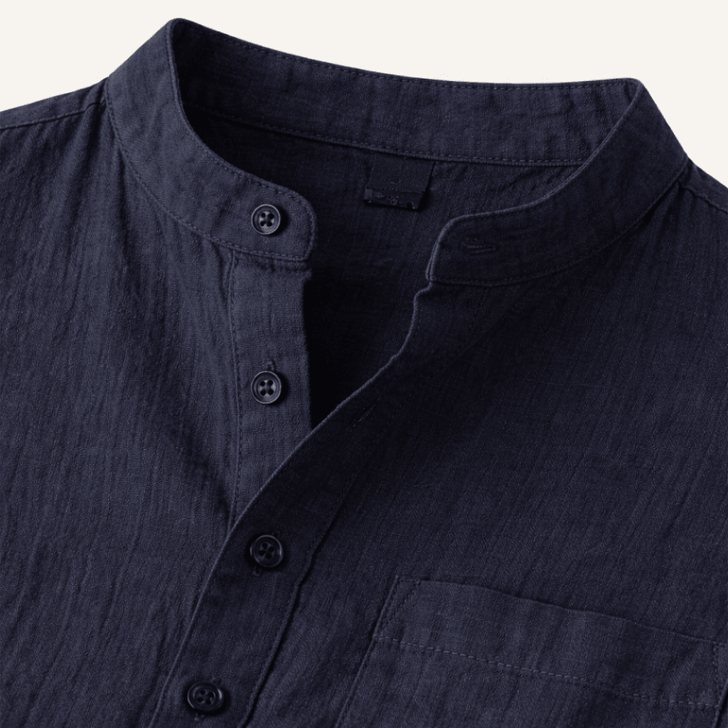 Lniana koszula męska krótki rękaw – luźny krój - Arkadya Outlet - Men Shirt