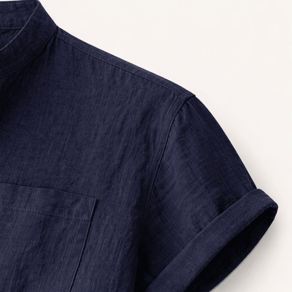 Lniana koszula męska krótki rękaw – luźny krój - Arkadya Outlet - Men Shirt