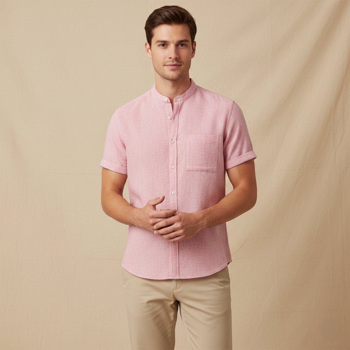 Lniana koszula męska oversize – krótki rękaw - Arkadya Outlet - Men Shirt