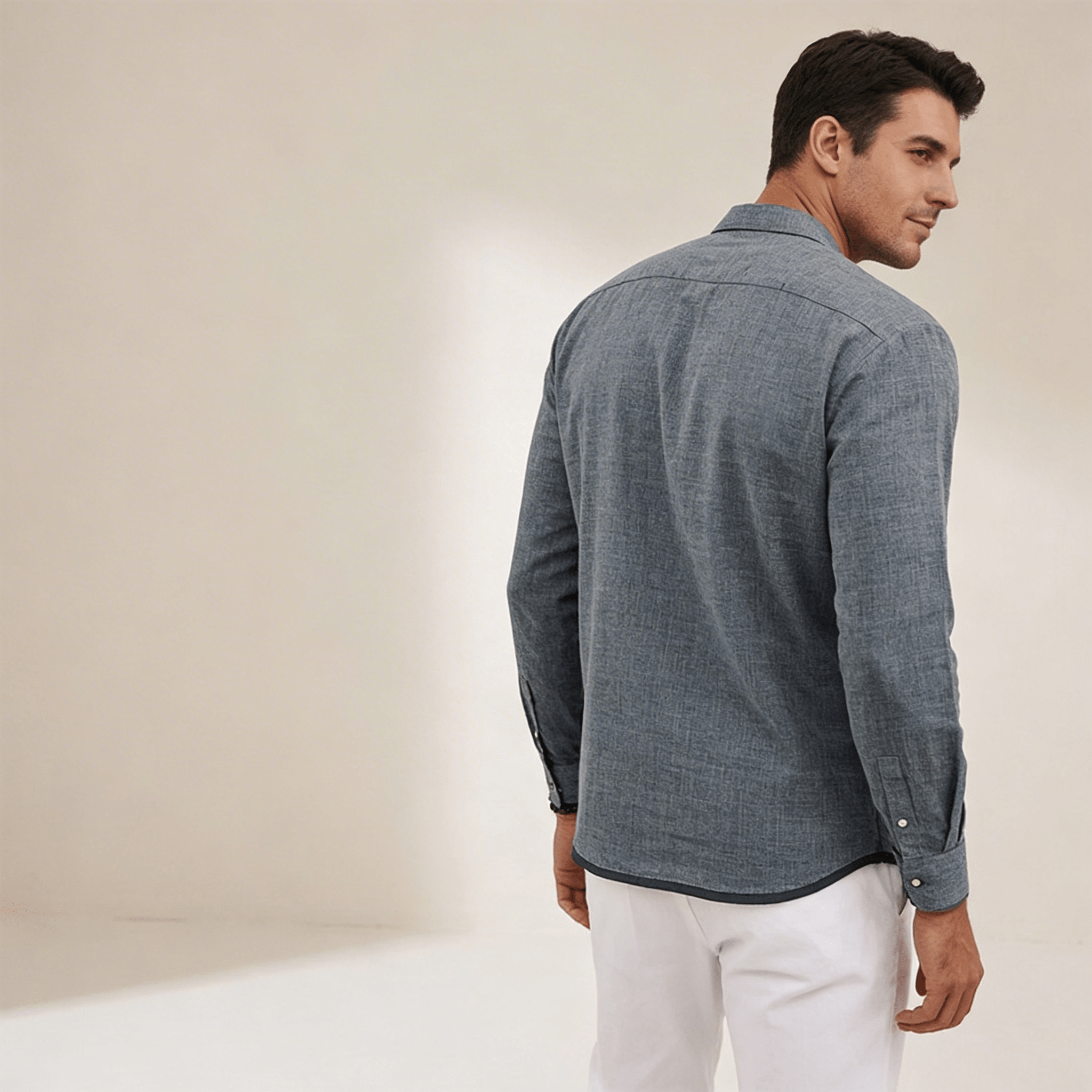 Lniana koszula męska regularny krój – kołnierz klasyczny - Arkadya Outlet - Men Shirt
