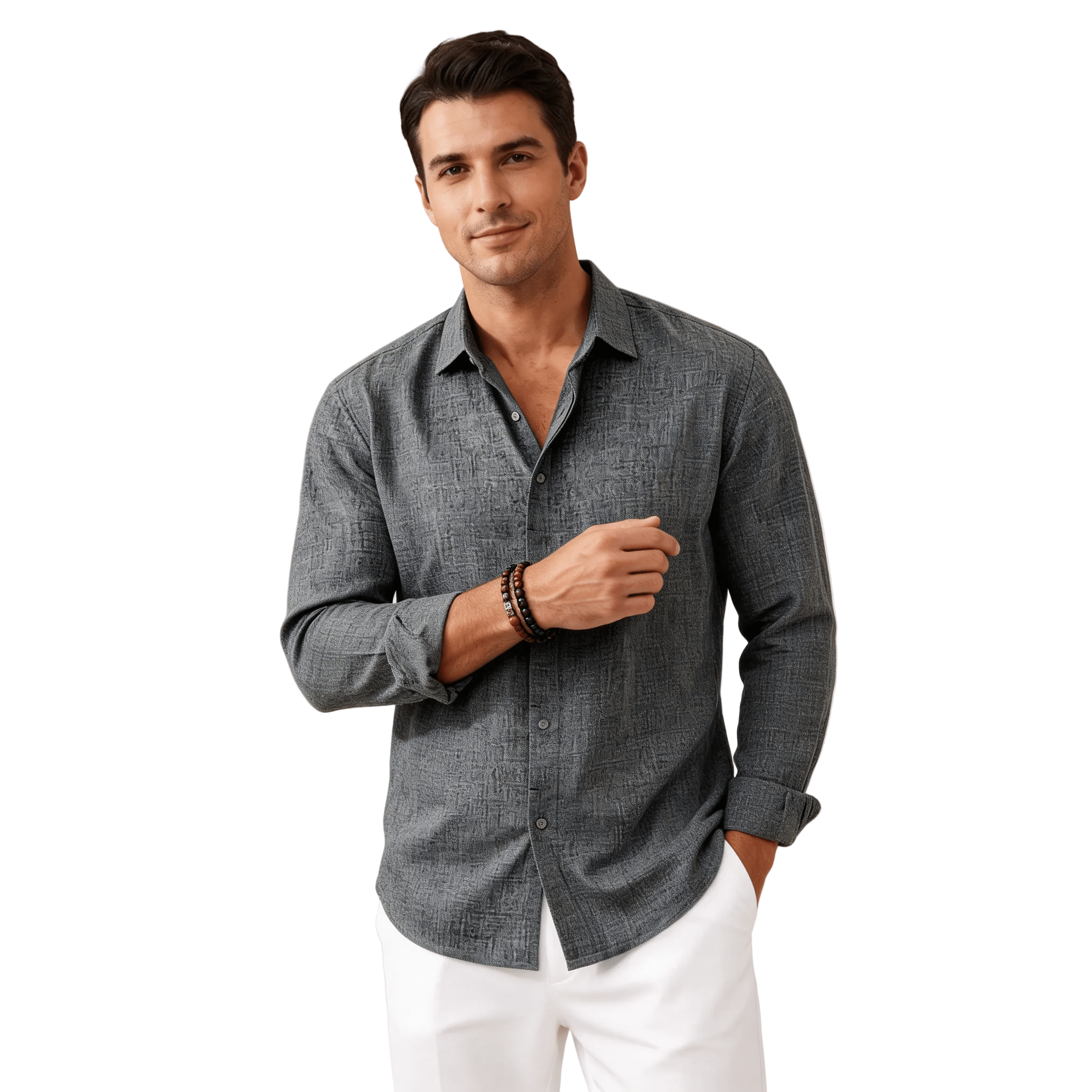 Lniana koszula męska regularny krój – kołnierz klasyczny - Arkadya Outlet - Men Shirt