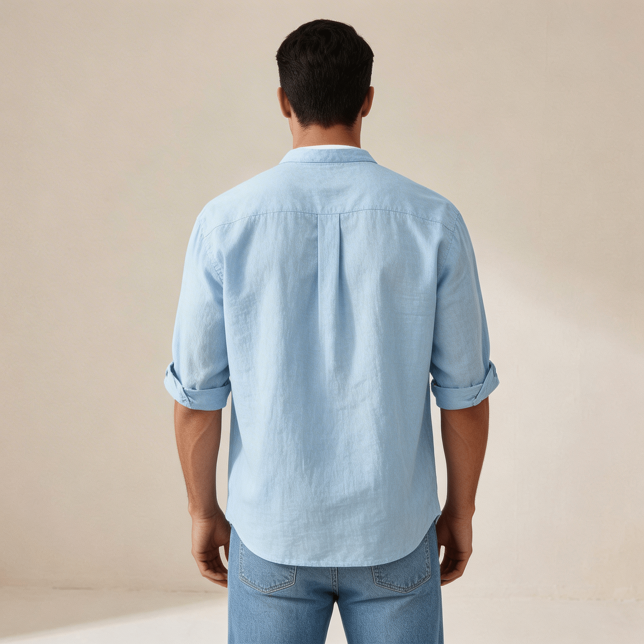 Lniana koszula męska rękaw 3/4 – luźny krój, listwa - Arkadya Outlet - Men Shirt