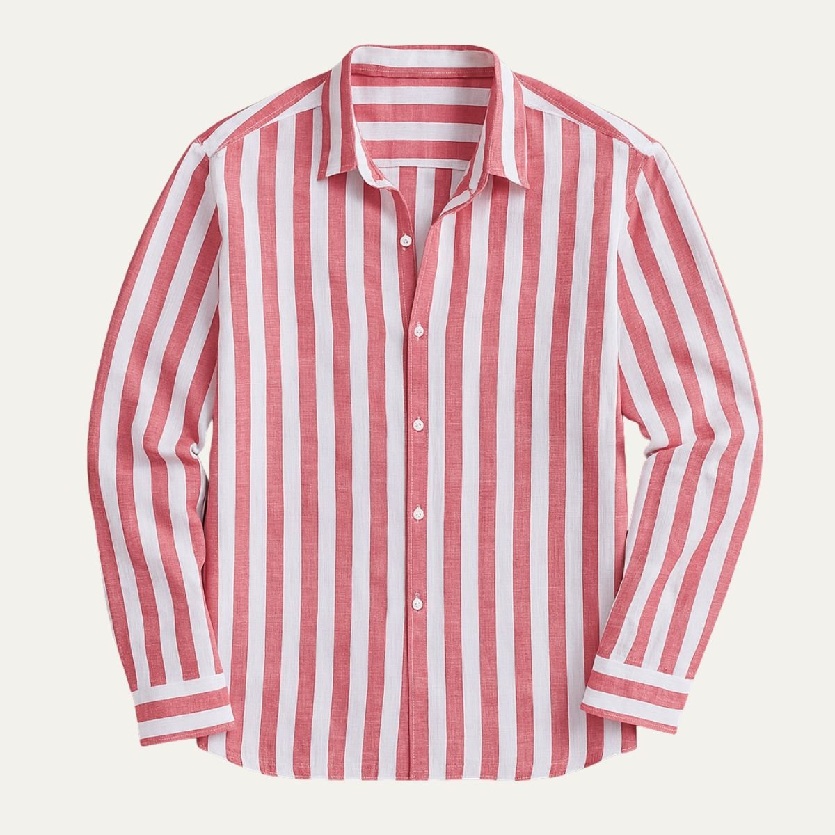 Lniana koszula męska w paski – luźny krój, guziki - Arkadya Outlet - Men Shirt