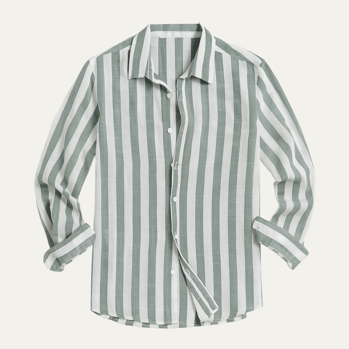 Lniana koszula męska w paski – luźny krój, guziki - Arkadya Outlet - Men Shirt