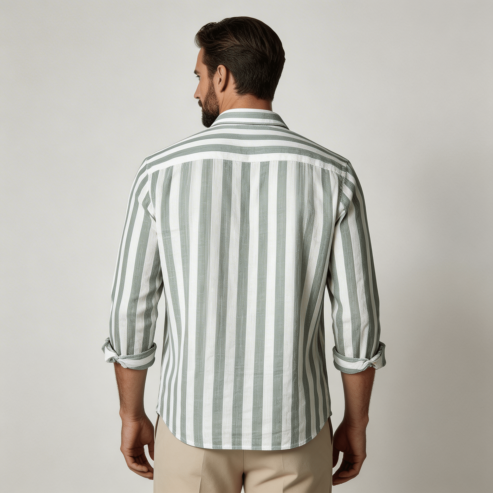 Lniana koszula męska w paski – luźny krój, guziki - Arkadya Outlet - Men Shirt