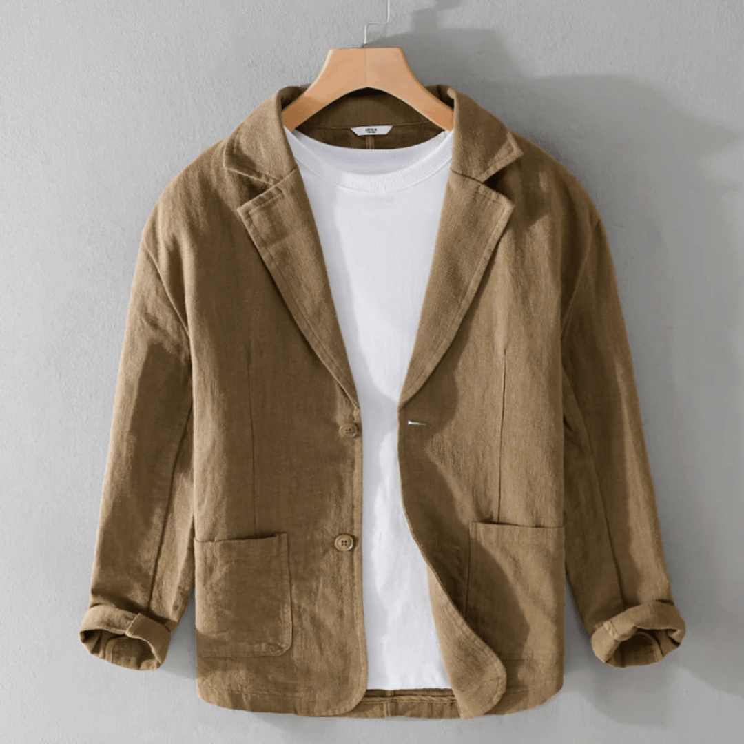 Lniana kurtka męska luźny krój – lekka konstrukcja - Arkadya Outlet - Men Jacket