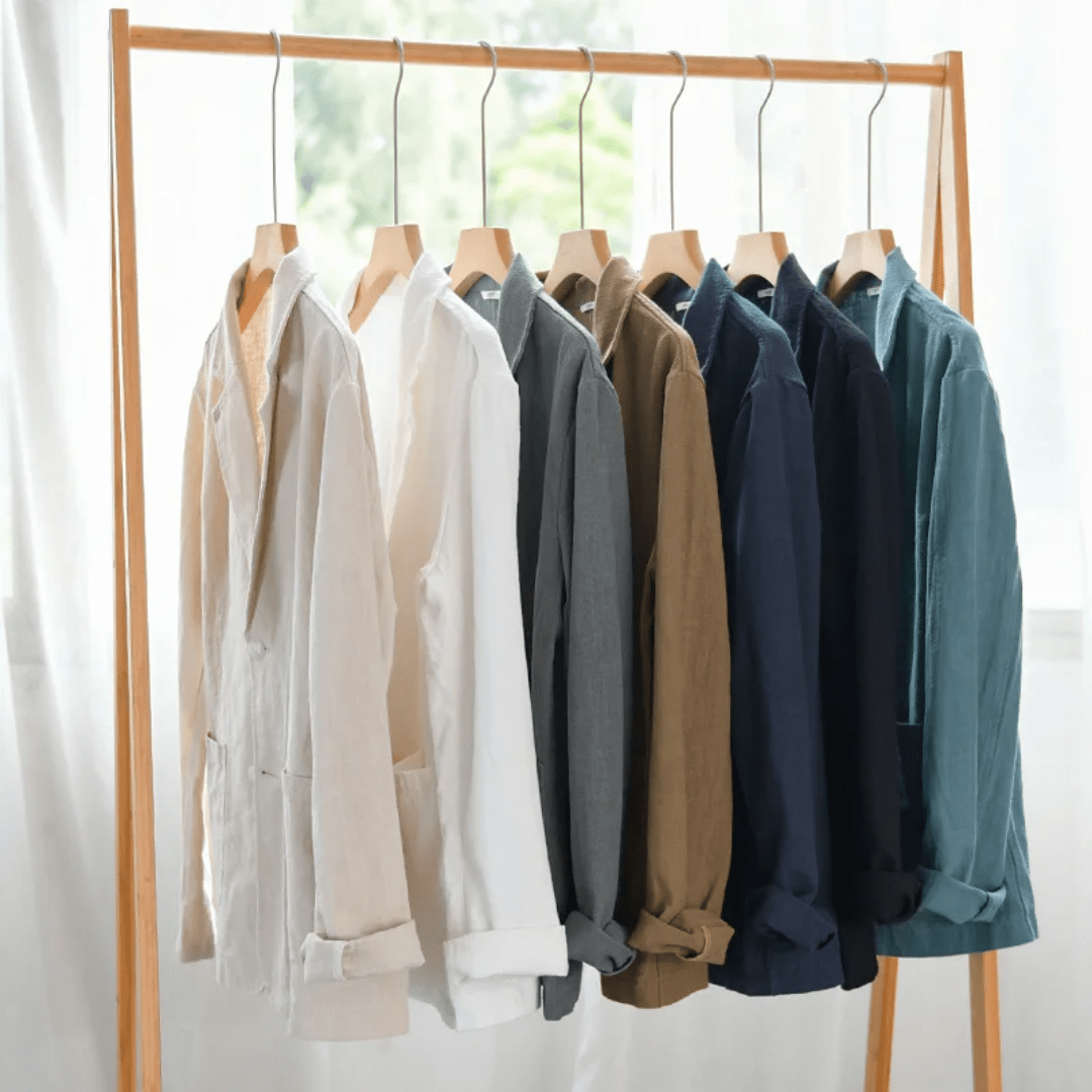 Lniana kurtka męska luźny krój – lekka konstrukcja - Arkadya Outlet - Men Jacket