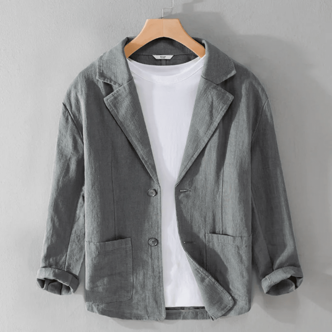 Lniana kurtka męska luźny krój – lekka konstrukcja - Arkadya Outlet - Men Jacket