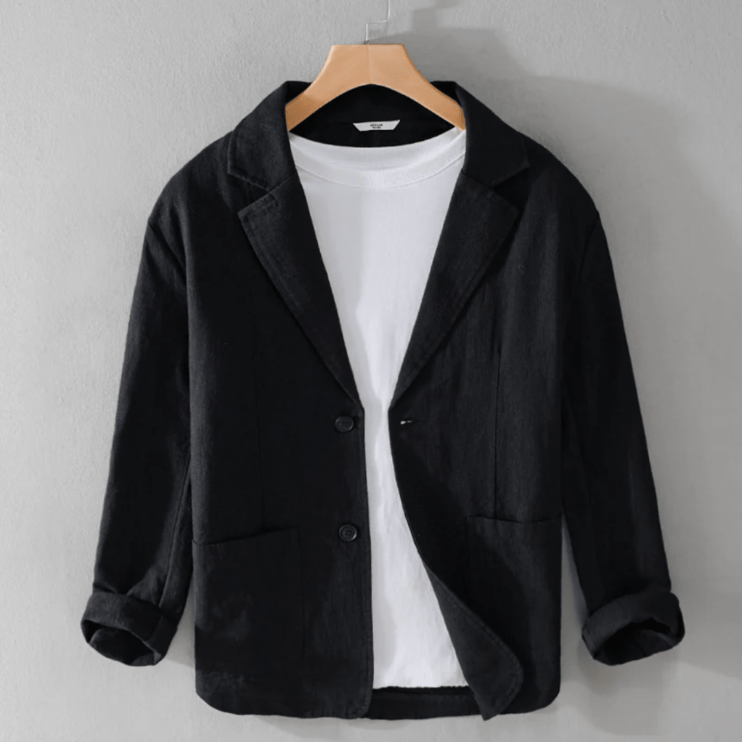 Lniana kurtka męska luźny krój – lekka konstrukcja - Arkadya Outlet - Men Jacket