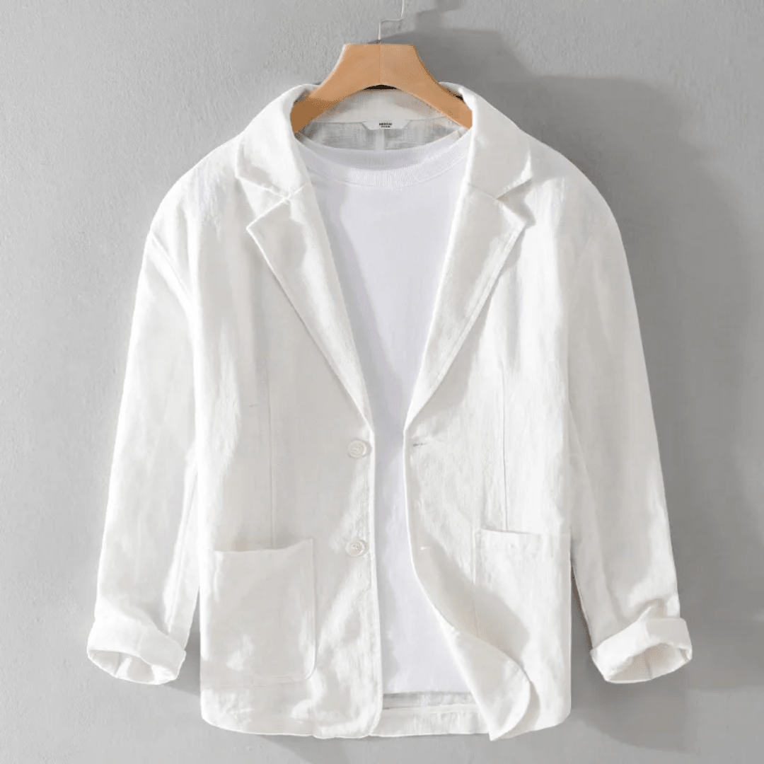 Lniana kurtka męska luźny krój – lekka konstrukcja - Arkadya Outlet - Men Jacket