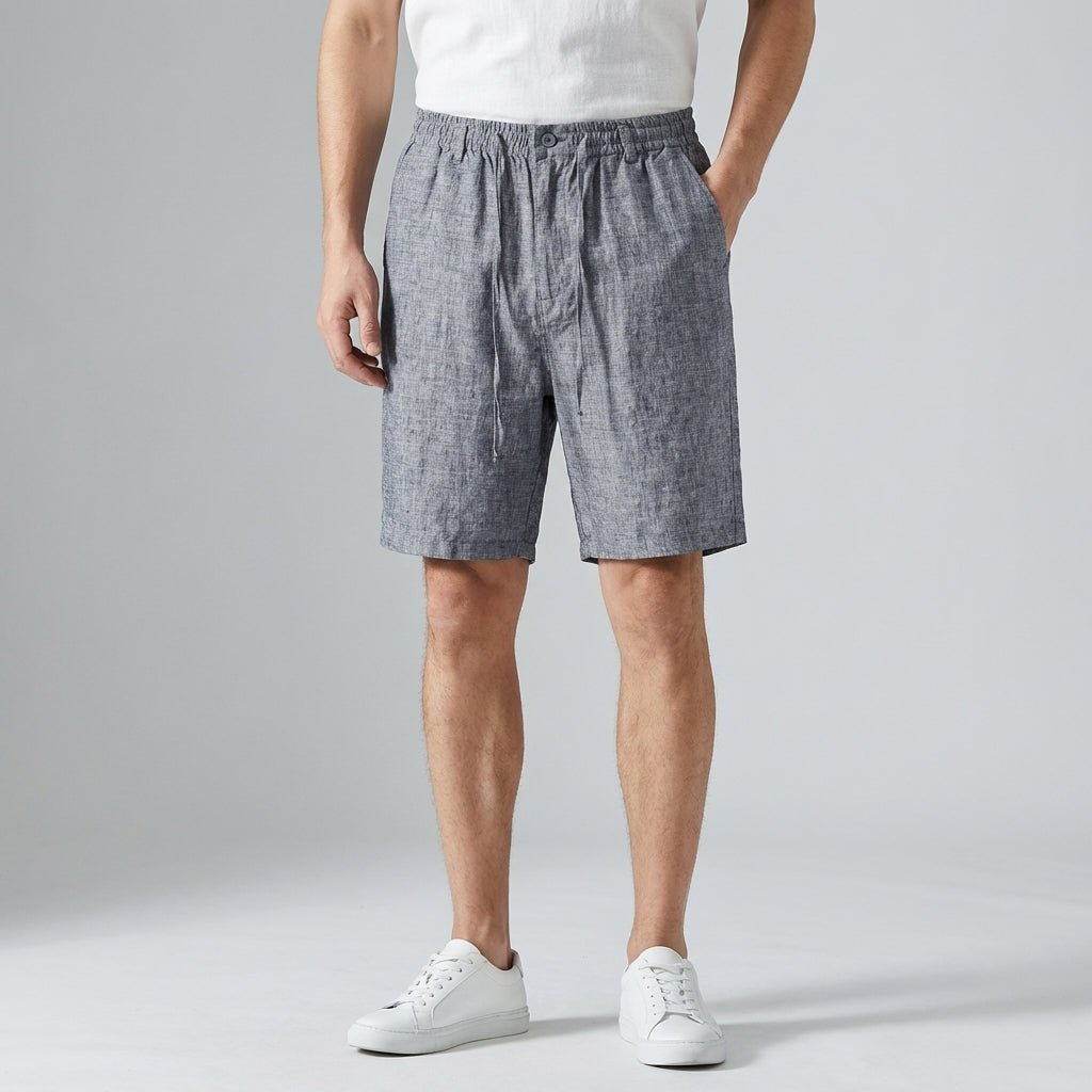 Lniane spodenki męskie – elastyczny pas, sznurek - Arkadya Outlet - Men Shorts